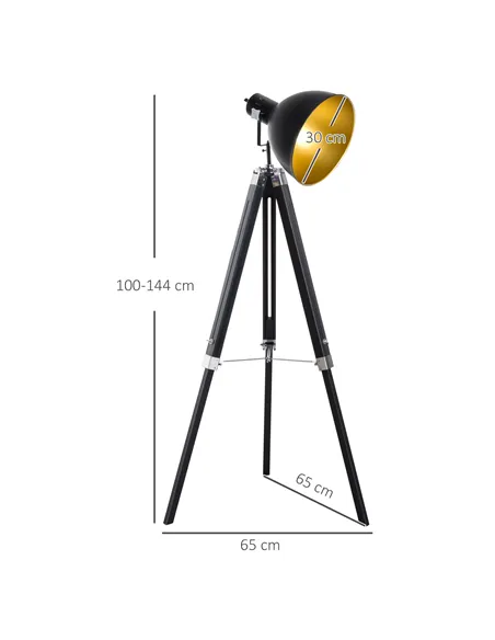 HOMCOM Tripod Floor Lamp, Spotlight Reading Lamp w/ Adjustable Height, Angle, Wood Legs for Living Room, Bedroom, Home, Office, 
