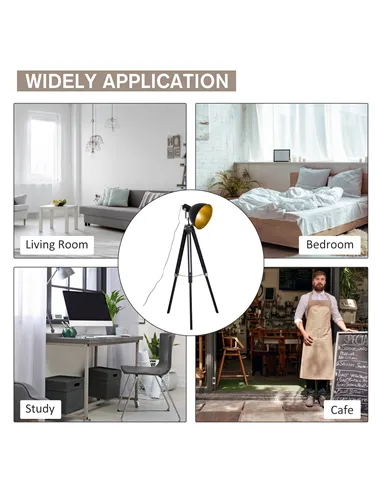 HOMCOM Tripod Floor Lamp, Spotlight Reading Lamp w/ Adjustable Height, Angle, Wood Legs for Living Room, Bedroom, Home, Office, 