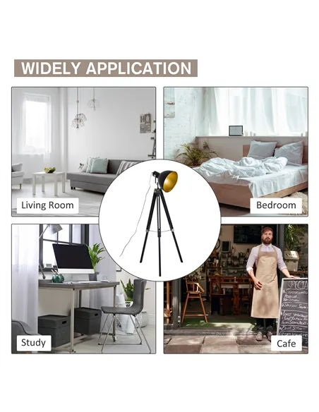 HOMCOM Tripod Floor Lamp, Spotlight Reading Lamp w/ Adjustable Height, Angle, Wood Legs for Living Room, Bedroom, Home, Office, 