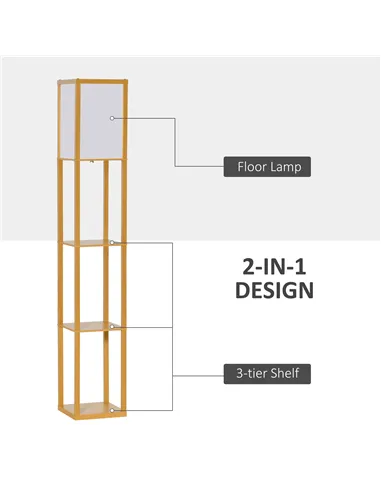 HOMCOM 3-Tier Floor Lamp, Floor Light with Storage Shelf, Reading Standing Lamp with Acrylic Shade for Living Room, Bedroom, Kit