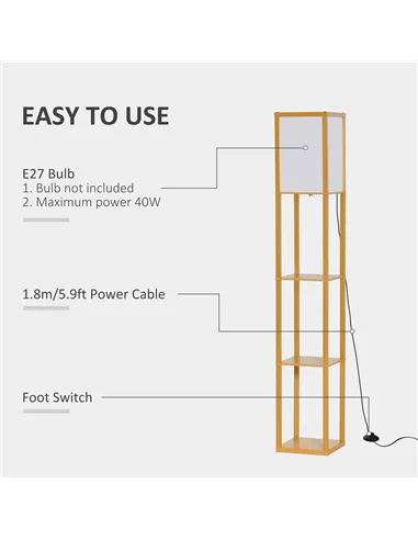 HOMCOM 3-Tier Floor Lamp, Floor Light with Storage Shelf, Reading Standing Lamp with Acrylic Shade for Living Room, Bedroom, Kit