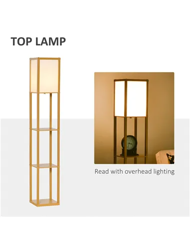 HOMCOM 3-Tier Floor Lamp, Floor Light with Storage Shelf, Reading Standing Lamp with Acrylic Shade for Living Room, Bedroom, Kit