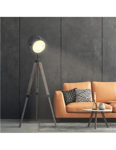 HOMCOM Floor Lamp with Adjustable Tripod for Living Room Bedroom, Vintage Spotlight Reading Lamp with Wood Legs, 115-155cm, Grey