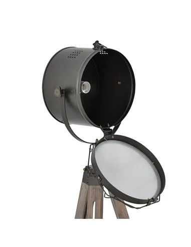 HOMCOM Floor Lamp with Adjustable Tripod for Living Room Bedroom, Vintage Spotlight Reading Lamp with Wood Legs, 115-155cm, Grey