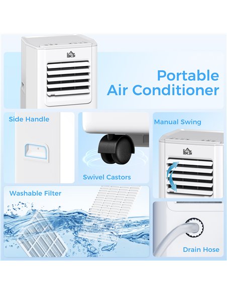 HOMCOM 5000 BTU Portable Air Conditioner, 4-in-1 Air Conditioning Unit, Dehumidifier, Cooling, Fan, Sleep Mode, with Remote Cont