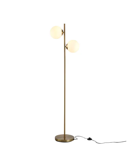 HOMCOM 2 Lights Tree Floor Lamp for Living Room with Globe Lampshade, Standing Lamp for Bedroom, Bulb not Included, Gold Tone