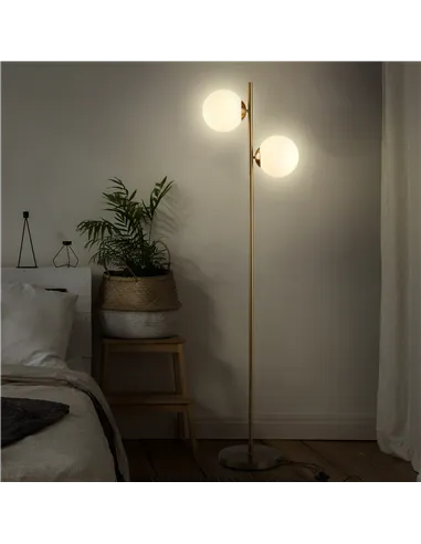 HOMCOM 2 Lights Tree Floor Lamp for Living Room with Globe Lampshade, Standing Lamp for Bedroom, Bulb not Included, Gold Tone