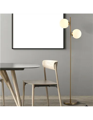 HOMCOM 2 Lights Tree Floor Lamp for Living Room with Globe Lampshade, Standing Lamp for Bedroom, Bulb not Included, Gold Tone