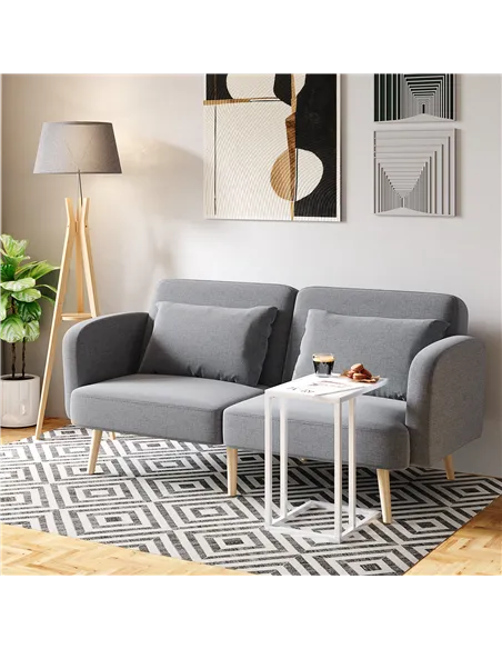 HOMCOM Natural Wood Tripod Floor Lamp Light E27 Base Bedroom Living Room Fabric Shade Storage Shelf Foot Switch, 156cm, Grey
