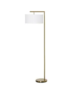 HOMCOM Floor Lamp, Modern Standing Light with Linen Lampshade, Round Base for Living Room, Bedroom, Dining Room, 153cm, Gold and