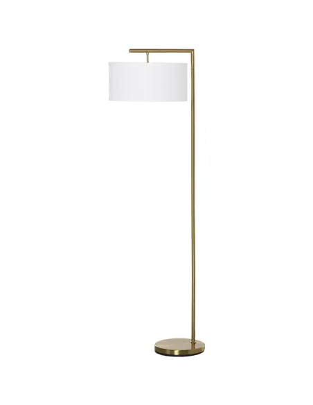 HOMCOM Floor Lamp, Modern Standing Light with Linen Lampshade, Round Base for Living Room, Bedroom, Dining Room, 153cm, Gold and