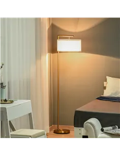 HOMCOM Floor Lamp, Modern Standing Light with Linen Lampshade, Round Base for Living Room, Bedroom, Dining Room, 153cm, Gold and 2