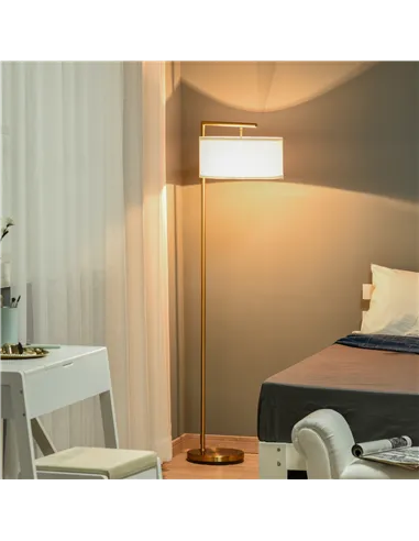 HOMCOM Floor Lamp, Modern Standing Light with Linen Lampshade, Round Base for Living Room, Bedroom, Dining Room, 153cm, Gold and