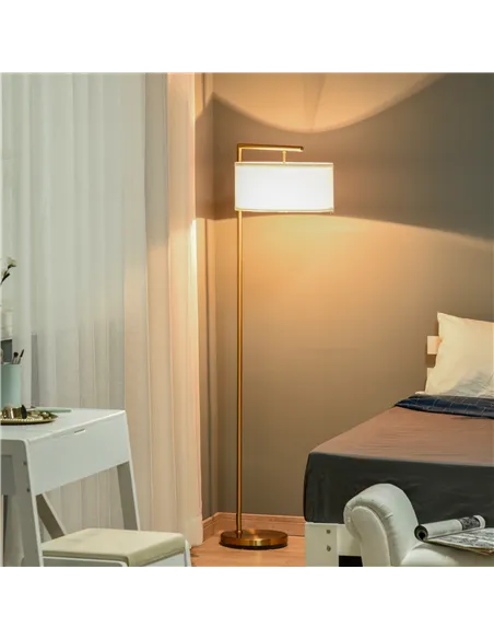 HOMCOM Floor Lamp, Modern Standing Light with Linen Lampshade, Round Base for Living Room, Bedroom, Dining Room, 153cm, Gold and