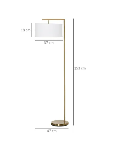 HOMCOM Floor Lamp, Modern Standing Light with Linen Lampshade, Round Base for Living Room, Bedroom, Dining Room, 153cm, Gold and