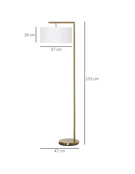 HOMCOM Floor Lamp, Modern Standing Light with Linen Lampshade, Round Base for Living Room, Bedroom, Dining Room, 153cm, Gold and