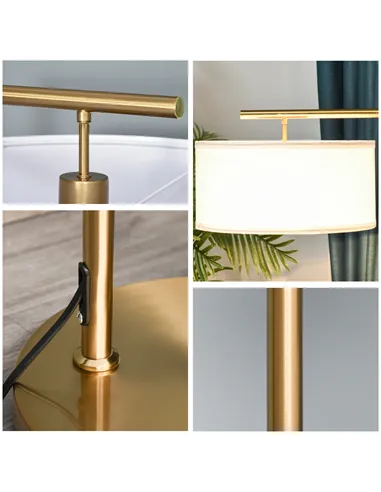 HOMCOM Floor Lamp, Modern Standing Light with Linen Lampshade, Round Base for Living Room, Bedroom, Dining Room, 153cm, Gold and
