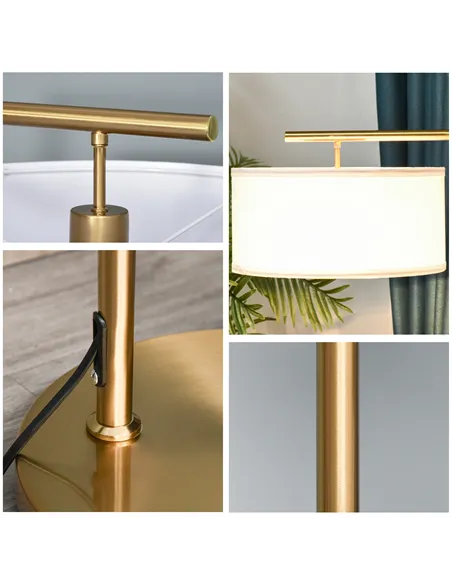 HOMCOM Floor Lamp, Modern Standing Light with Linen Lampshade, Round Base for Living Room, Bedroom, Dining Room, 153cm, Gold and