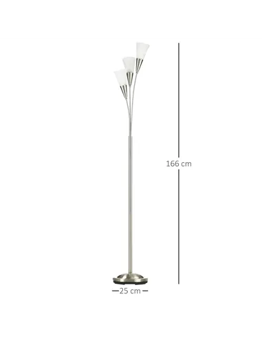 HOMCOM 3-Light Upright Floor Lamps for Living Room, Modern Standing Lamp for Bedroom with Steel Base, Bulb not Included, Silver