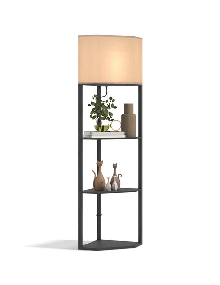 HOMCOM Corner Floor Lamp with Shelves, Modern Tall Standing Lamps for Living Room, Bedroom, with Chain Switch Bulb not Included,