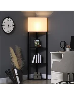 HOMCOM Corner Floor Lamp with Shelves, Modern Tall Standing Lamps for Living Room, Bedroom, with Chain Switch Bulb not Included, 2