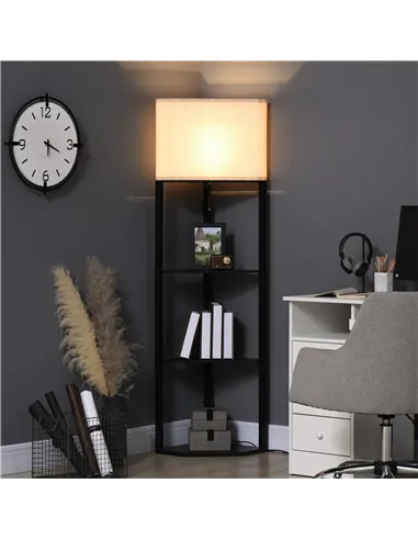 HOMCOM Corner Floor Lamp with Shelves, Modern Tall Standing Lamps for Living Room, Bedroom, with Chain Switch Bulb not Included,