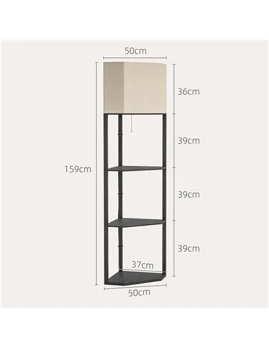 HOMCOM Corner Floor Lamp with Shelves, Modern Tall Standing Lamps for Living Room, Bedroom, with Chain Switch Bulb not Included,