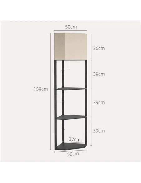 HOMCOM Corner Floor Lamp with Shelves, Modern Tall Standing Lamps for Living Room, Bedroom, with Chain Switch Bulb not Included,