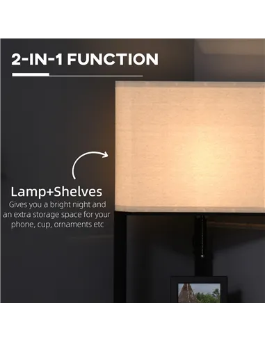 HOMCOM Corner Floor Lamp with Shelves, Modern Tall Standing Lamps for Living Room, Bedroom, with Chain Switch Bulb not Included,