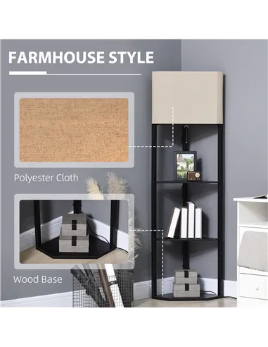 HOMCOM Corner Floor Lamp with Shelves, Modern Tall Standing Lamps for Living Room, Bedroom, with Chain Switch Bulb not Included,