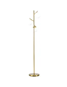 HOMCOM 3-Light Tree Floor Lamps for Living Room, Modern Standing Lamp for Bedroom with Globe Lampshade, Steel Base, Bulb not Inc