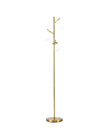 HOMCOM 3-Light Tree Floor Lamps for Living Room, Modern Standing Lamp for Bedroom with Globe Lampshade, Steel Base, Bulb not Inc