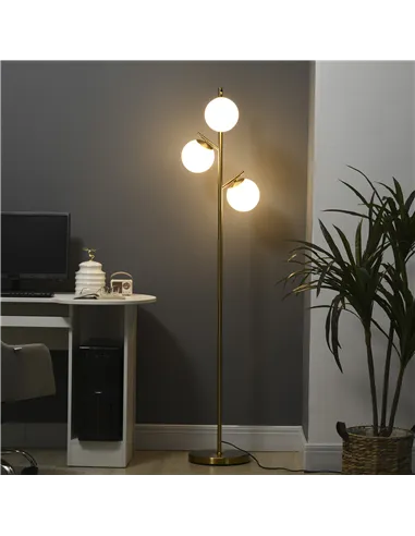 HOMCOM 3-Light Tree Floor Lamps for Living Room, Modern Standing Lamp for Bedroom with Globe Lampshade, Steel Base, Bulb not Inc