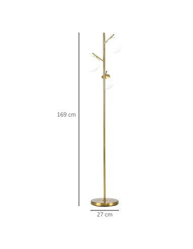 HOMCOM 3-Light Tree Floor Lamps for Living Room, Modern Standing Lamp for Bedroom with Globe Lampshade, Steel Base, Bulb not Inc