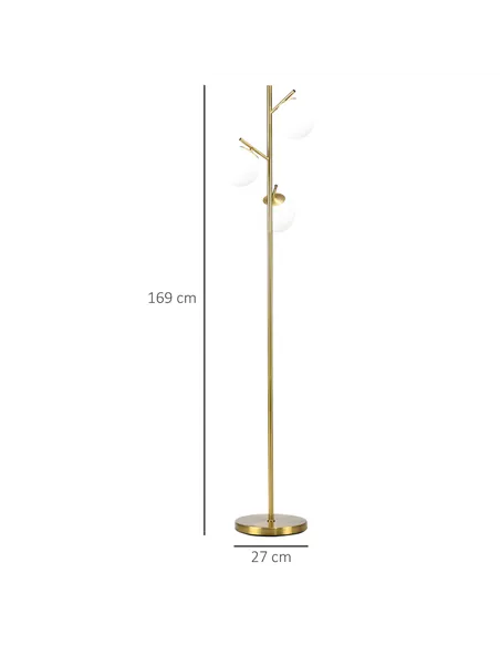 HOMCOM 3-Light Tree Floor Lamps for Living Room, Modern Standing Lamp for Bedroom with Globe Lampshade, Steel Base, Bulb not Inc