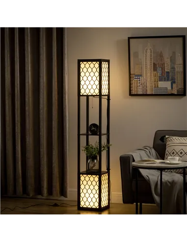 HOMCOM Floor Lamp with Shelves, Dual Light, Modern Tall Standing Lamps for Living Room, Bedroom, with Chain Switch, Bulb not Inc
