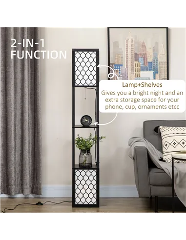HOMCOM Floor Lamp with Shelves, Dual Light, Modern Tall Standing Lamps for Living Room, Bedroom, with Chain Switch, Bulb not Inc
