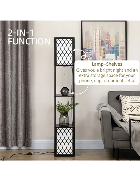 HOMCOM Floor Lamp with Shelves, Dual Light, Modern Tall Standing Lamps for Living Room, Bedroom, with Chain Switch, Bulb not Inc
