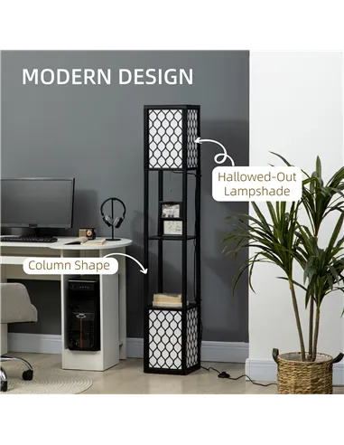 HOMCOM Floor Lamp with Shelves, Dual Light, Modern Tall Standing Lamps for Living Room, Bedroom, with Chain Switch, Bulb not Inc