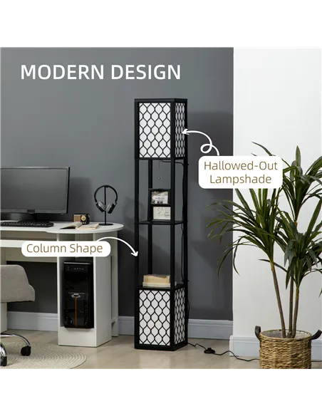 HOMCOM Floor Lamp with Shelves, Dual Light, Modern Tall Standing Lamps for Living Room, Bedroom, with Chain Switch, Bulb not Inc
