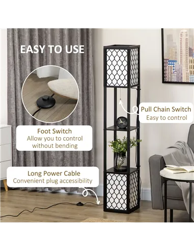 HOMCOM Floor Lamp with Shelves, Dual Light, Modern Tall Standing Lamps for Living Room, Bedroom, with Chain Switch, Bulb not Inc