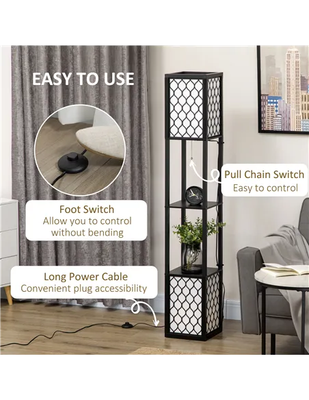 HOMCOM Floor Lamp with Shelves, Dual Light, Modern Tall Standing Lamps for Living Room, Bedroom, with Chain Switch, Bulb not Inc