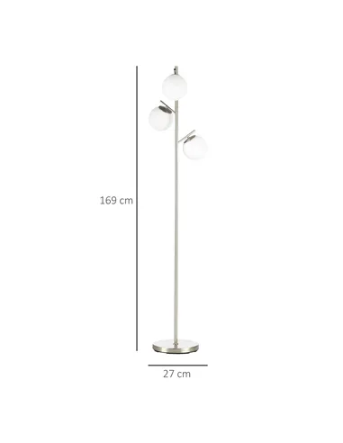 HOMCOM 3-Light Tree Floor Lamps for Living Room, Modern Standing Lamp for Bedroom with Globe Lampshade, Steel Base, Bulb not Inc