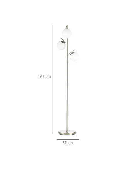 HOMCOM 3-Light Tree Floor Lamps for Living Room, Modern Standing Lamp for Bedroom with Globe Lampshade, Steel Base, Bulb not Inc
