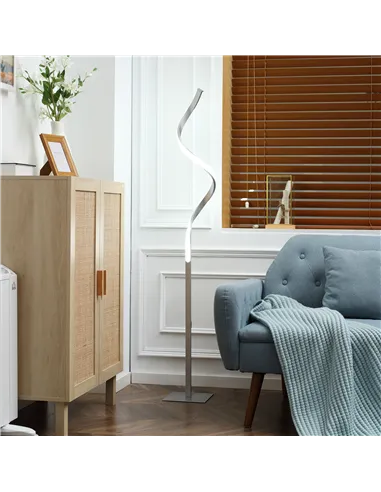 HOMCOM Dimmable Floor Lamp for Living Room, Modern Spiral Standing Lamp with 3 Adjustable Brightness and Square Base, Silver