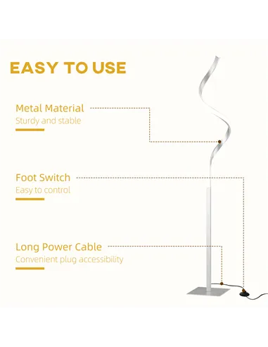 HOMCOM Dimmable Floor Lamp for Living Room, Modern Spiral Standing Lamp with 3 Adjustable Brightness and Square Base, Silver