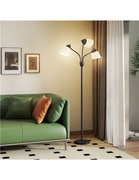 HOMCOM Arc Tree Floor Lamp with 3 Adjustable Rotating Lights, Industrial Standing Lamp with Steel Frame for Bedroom Living Room,