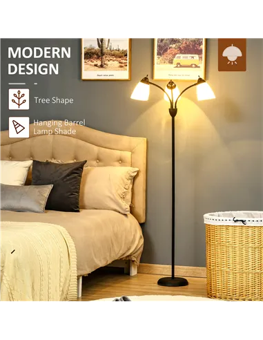 HOMCOM Arc Tree Floor Lamp with 3 Adjustable Rotating Lights, Industrial Standing Lamp with Steel Frame for Bedroom Living Room,