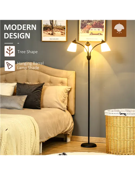 HOMCOM Arc Tree Floor Lamp with 3 Adjustable Rotating Lights, Industrial Standing Lamp with Steel Frame for Bedroom Living Room,