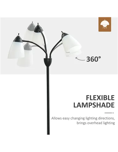 HOMCOM Arc Tree Floor Lamp with 3 Adjustable Rotating Lights, Industrial Standing Lamp with Steel Frame for Bedroom Living Room,